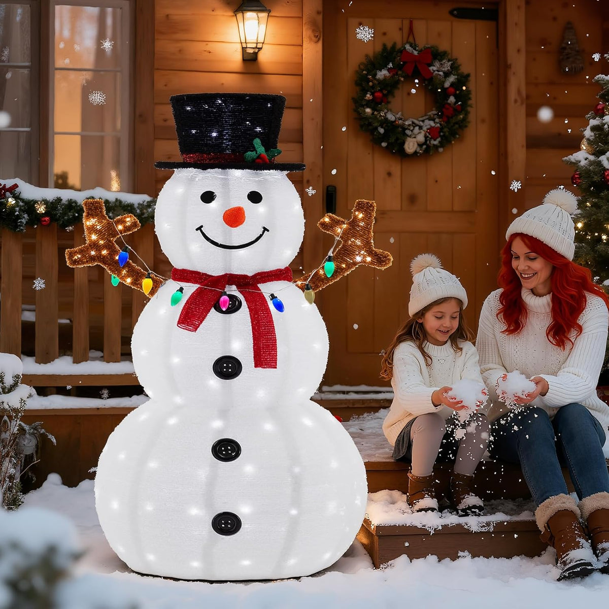 5ft Outdoor Lighted Snowman Christmas Decoration for Yard, Large Outdoor Christmas Decorations w/ 200 LED Lights, Hat, Scarf