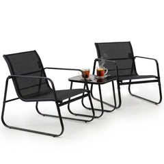 MyDepot 3-Piece Outdoor Set, Outdoor Furniture Set with Textilene Chairs & Glass-Top Table, Conversation Set of 3 for Porch, Lawn, Garden, Yard, Balcony, Poolside