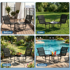 MyDepot 3-Piece Outdoor Set, Outdoor Furniture Set with Textilene Chairs & Glass-Top Table, Conversation Set of 3 for Porch, Lawn, Garden, Yard, Balcony, Poolside