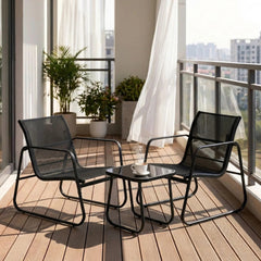 MyDepot 3-Piece Outdoor Set, Outdoor Furniture Set with Textilene Chairs & Glass-Top Table, Conversation Set of 3 for Porch, Lawn, Garden, Yard, Balcony, Poolside