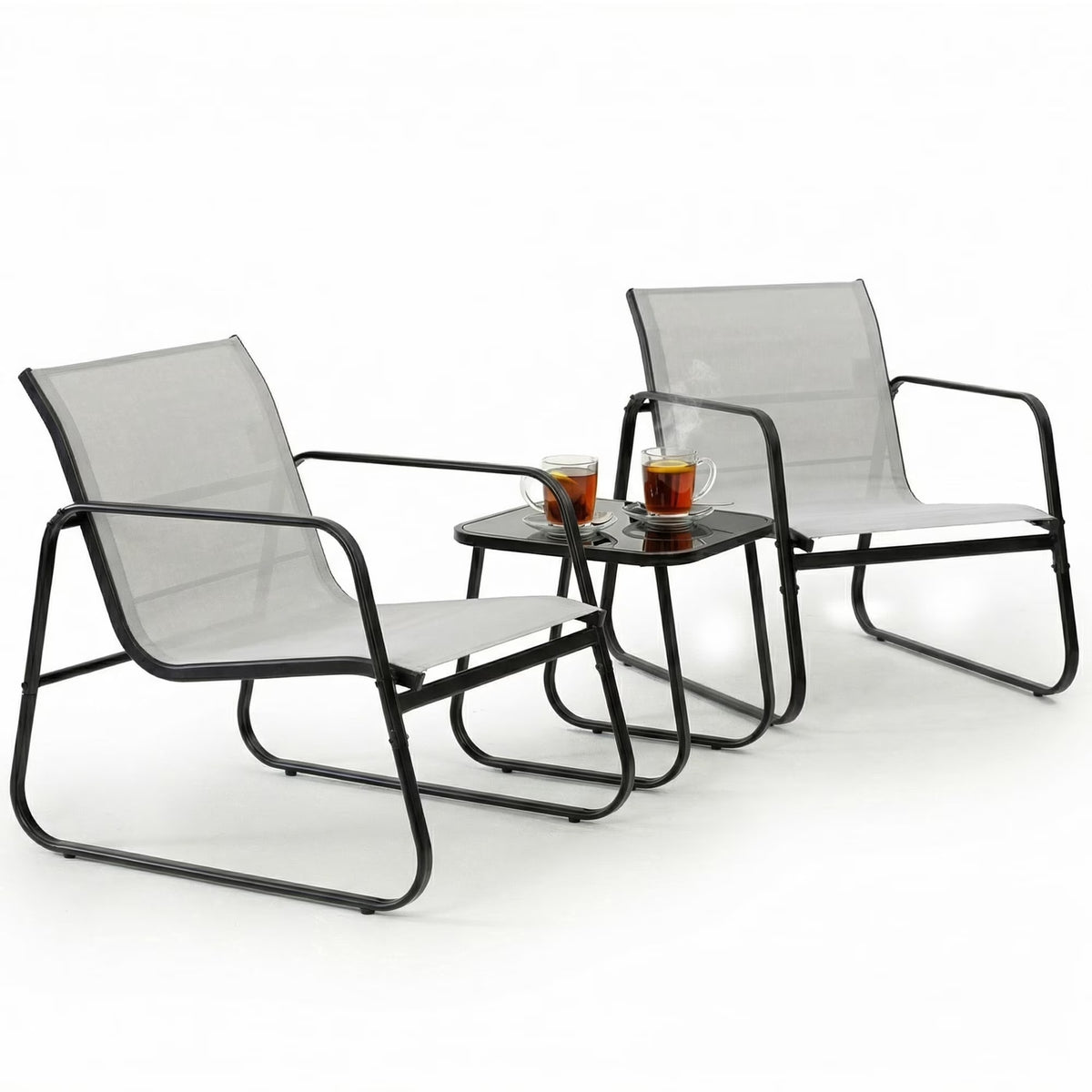 MyDepot 3-Piece Outdoor Set, Outdoor Furniture Set with Textilene Chairs & Glass-Top Table, Conversation Set of 3 for Porch, Lawn, Garden, Yard, Balcony, Poolside