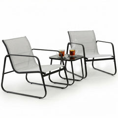 MyDepot 3-Piece Outdoor Set, Outdoor Furniture Set with Textilene Chairs & Glass-Top Table, Conversation Set of 3 for Porch, Lawn, Garden, Yard, Balcony, Poolside