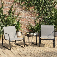 MyDepot 3-Piece Outdoor Set, Outdoor Furniture Set with Textilene Chairs & Glass-Top Table, Conversation Set of 3 for Porch, Lawn, Garden, Yard, Balcony, Poolside