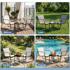 MyDepot 3-Piece Outdoor Set, Outdoor Furniture Set with Textilene Chairs & Glass-Top Table, Conversation Set of 3 for Porch, Lawn, Garden, Yard, Balcony, Poolside