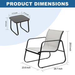 MyDepot 3-Piece Outdoor Set, Outdoor Furniture Set with Textilene Chairs & Glass-Top Table, Conversation Set of 3 for Porch, Lawn, Garden, Yard, Balcony, Poolside