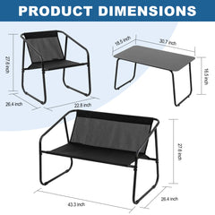 MyDepot 4-Piece Patio Furniture Set, Outdoor Bistro Conversation Set with Tempered Glass Coffee Table for Garden, Poolside, Balcony, Black