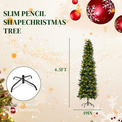 Mydepot Pre-Lit Pencil Christmas Tree, Green Artificial Spruce Slim Christmas Trees With Incandescent Lights For Home, Office, Party Decoration