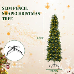 Mydepot Pre-Lit Pencil Christmas Tree, Green Artificial Spruce Slim Christmas Trees With Incandescent Lights For Home, Office, Party Decoration
