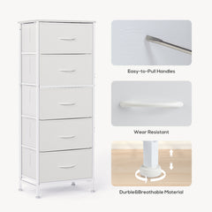 MyDepot Nightstand with 5 Drawers Bedside Table with Removable Fabric Bins Sturdy Steel Frame Wood Top Organizer Furniture for Bedroom Closet Living Room