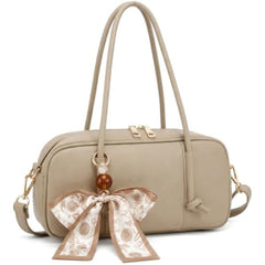 Rosvovo Swing Zip Shoulder Bag - Taupe Beige Mini Crossbody Purse, The Row Inspired PU Leather Mini Satchel for Women