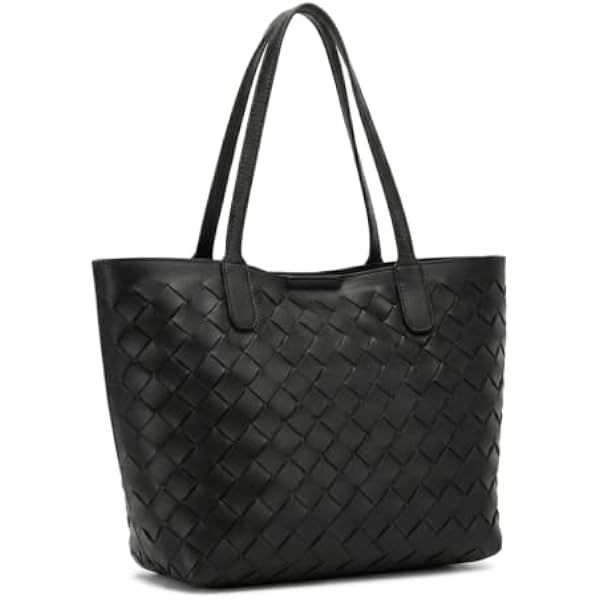 Rosvovo Luxury Handmade Woven Tote Bag for Women | Black Woven Leather Handbag, Inner Pouch