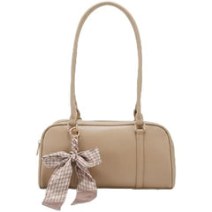 Rosvovo Women's Elegant Bow Handbag - Beige Leather-Like Tote Bag for Travel & Daily Use