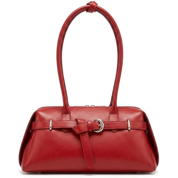 Rosvovo Genuine Leather Slouchy Tote Handbag, Red Shoulder Purse for Women with Adjustable Strap