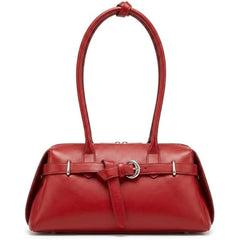 Rosvovo Genuine Leather Slouchy Tote Handbag, Red Shoulder Purse for Women with Adjustable Strap