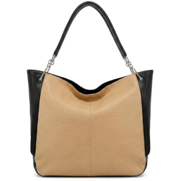 Rosvovo Hobo Shoulder Bag for Women - Black Leather Handbag | Silver Hardware, Large Slouchy Bucket Purse, Large Slouchy Bucket Purse