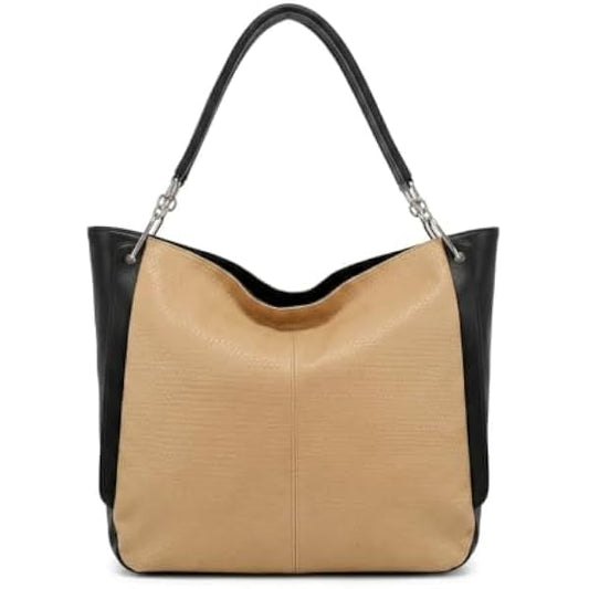 Rosvovo Hobo Shoulder Bag for Women - Black Leather Handbag | Silver Hardware, Large Slouchy Bucket Purse, Large Slouchy Bucket Purse