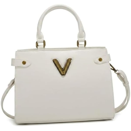Rosvovo Women's Handbag - Elegant White Leather-Like Shoulder Bag with Gold Hardware