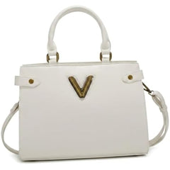 Rosvovo Women's Handbag - Elegant White Leather-Like Shoulder Bag with Gold Hardware