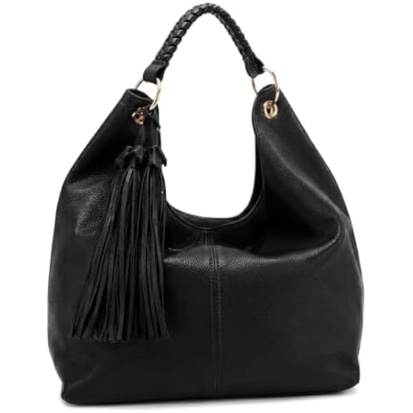 Rosvovo Cowhide Hobo Bag | Genuine Leather Slouchy Shoulder Bag, Women, Stylish Black Leather Handbag, Work, Daily Use