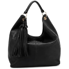 Rosvovo Cowhide Hobo Bag | Genuine Leather Slouchy Shoulder Bag, Women, Stylish Black Leather Handbag, Work, Daily Use