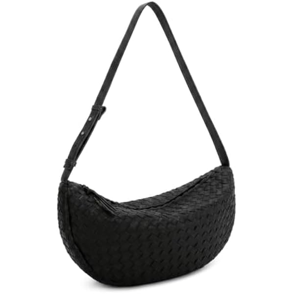 Rosvovo Woven Crossbody Bag - Black Leather Crescent Purse for Women, Trendy Braided Shoulder Bag & Small Sling Purse for Everyday Use