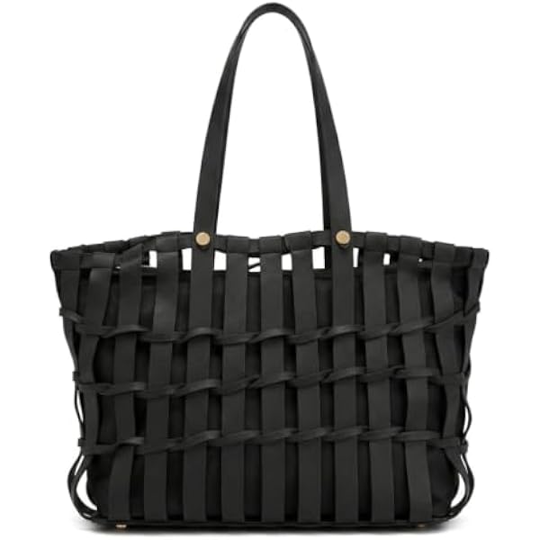 Rosvovo Handmade Genuine Cowhide Woven Bucket Bag | Premium Black Woven Leather Tote, Professional, Daily Use