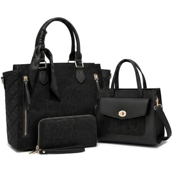 Rosvovo Leopard Print Handbags for Women, 3-in-1 Purse Set with Crossbody Bag, Satchel Bag and Hobo Bag, Horse Grain Texture Shoulder Bag Set, Fashion Everyday Bags for Travel, Shopping, Work