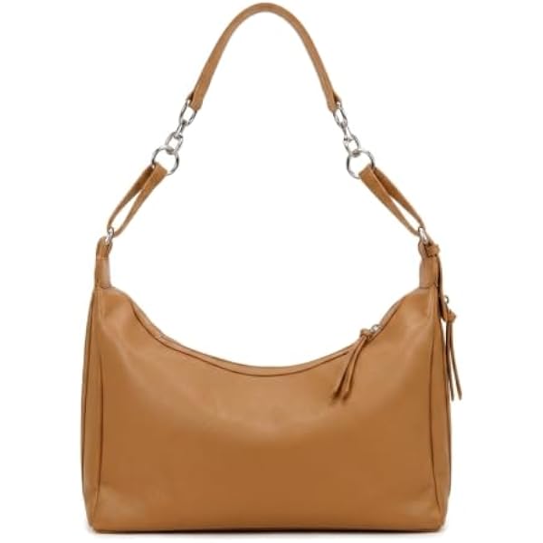 Rosvovo Leather Hobo Bag | Soft Slouchy Shoulder Bag, Brown Leather Shoulder Purse, Top Zip Closure