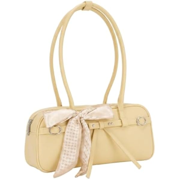 Rosvovo Butter Yellow Shoulder Bag | Trendy Y2K Nylon Bowler Bag, Slouchy Hobo Purse