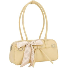 Rosvovo Butter Yellow Shoulder Bag | Trendy Y2K Nylon Bowler Bag, Slouchy Hobo Purse