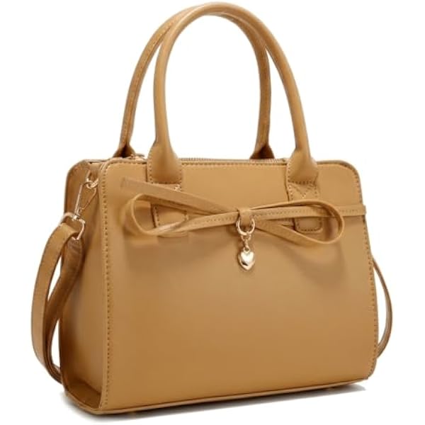 Rosvovo Brown Vegan Leather Handbag for Women, Crossbody Purse with Adjustable Shoulder Strap and Heart Charm Decoration