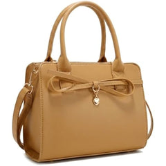 Rosvovo Brown Vegan Leather Handbag for Women, Crossbody Purse with Adjustable Shoulder Strap and Heart Charm Decoration