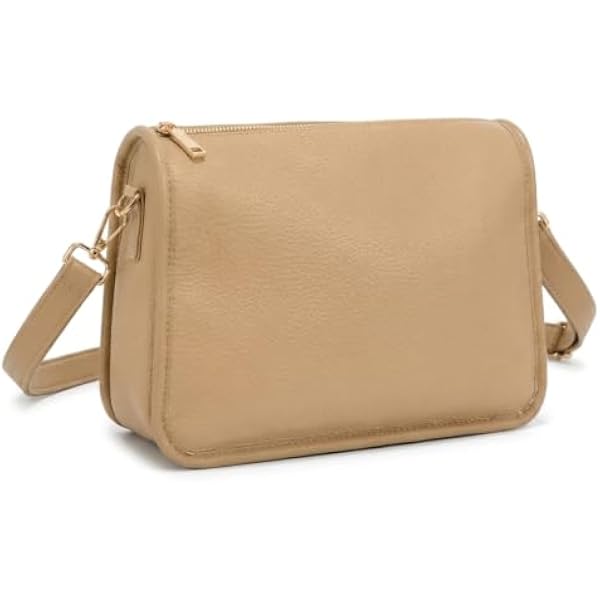 Rosvovo Tan Leather Crossbody Bag for Women - Small Neutral Handbag for Daily Use & Travel