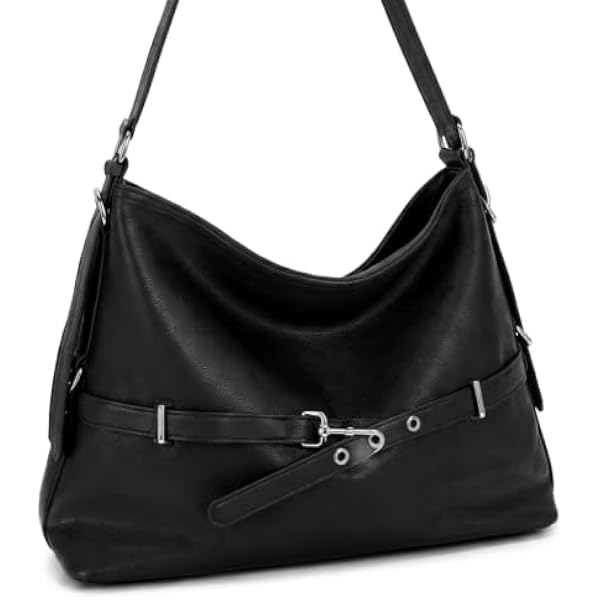 Rosvovo Slouchy Shoulder Bag | Genuine Leather Hobo Handbag, Versatile Black Leather Crossbody Purse