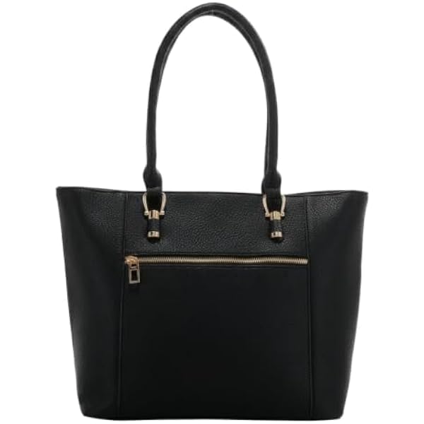 Rosvovo Genuine Leather Tote Bag for Women - Large Capacity Black Shoulder Bag with Gold Hardware