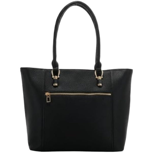 Rosvovo Genuine Leather Tote Bag for Women - Large Capacity Black Shoulder Bag with Gold Hardware