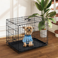 MyDepot Single Door Dog Crate, Metal Pet Kennel with Secure Lock, Foldable Design, Removable Tray for Easy Cleaning, Portable Puppy Cage for Small Dogs, Ideal for Training & Travel