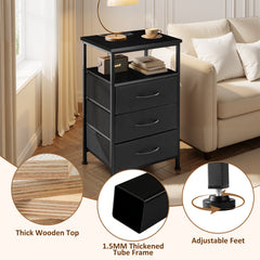 MyDepot Nightstand with Charging Station, Bedside Table with USB Ports, AC Outlets & Fabric Drawers, Modern End Table with Open Storage Shlef for Bedroom, Living Room, Apartment