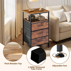MyDepot Nightstand with Charging Station, Bedside Table with USB Ports, AC Outlets & Fabric Drawers, Modern End Table with Open Storage Shlef for Bedroom, Living Room, Apartment
