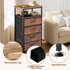 MyDepot  Nightstand With Charging Station, Bedside End Table With 4 Fabric Drawers & USB/Type-C Ports And Outlets, Night Stand For Bedroom Furniture, Adjustable Feet And Variable Light Strip