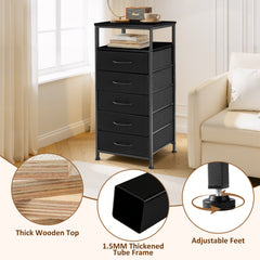 MyDepot  Nightstand With Charging Station, Bedside End Table With 5 Fabric Drawers & USB/Type-C Ports And Outlets, Night Stand For Bedroom Furniture, Adjustable Feet And Variable Light Strip