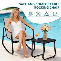 MyDepot 3-Piece Outdoor Rocking Set, Outdoor Furniture Set with Textilene Chairs & Glass-Top Table, Conversation Set of 3 for Porch, Lawn, Garden, Yard, Balcony, Poolside