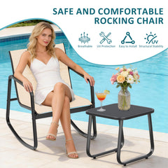 MyDepot 3-Piece Outdoor Rocking Set, Outdoor Furniture Set with Textilene Chairs & Glass-Top Table, Conversation Set of 3 for Porch, Lawn, Garden, Yard, Balcony, Poolside