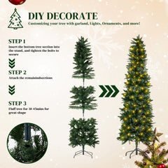 Mydepot Pre-Lit Pencil Christmas Tree, Green Artificial Spruce Slim Christmas Trees With Incandescent Lights For Home, Office, Party Decoration