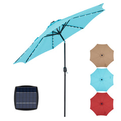 MyDepot Upgrade 10 FT LED Outdoor Patio Deck Umbrella with 32 Solar Lights, Tilt & Crank, UV-Resistant and Waterproof Table Umbrella for Pool, Beach, Market and Restaurant