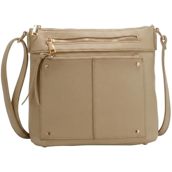 Rosvovo Crossbody Hobo Bag for Women, Beige Vegan Leather Shoulder Bag with Gold Hardware