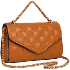 Rosvovo Quilted Crossbody Purse for Women - Elegant Brown Small Handbag & Evening Clutch for Weddings, Parties, and Formal Events
