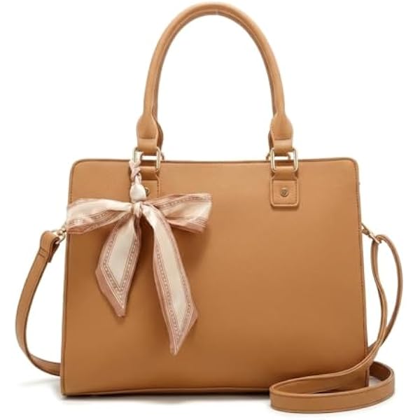 Rosvovo Genuine Leather Handbag for Women - Elegant Ribbon Bow Crossbody Bag with Adjustable Shoulder Strap & Scarf Accessory, Brown