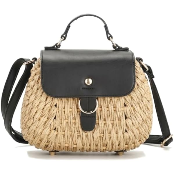 Rosvovo Fashion Summer Straw Woven Women's Purse | Woven Crossbody Bag, Tropical Vacation, Beach Outings, Black