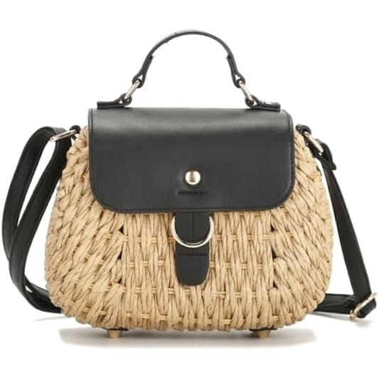Rosvovo Fashion Summer Straw Woven Women's Purse | Woven Crossbody Bag, Tropical Vacation, Beach Outings, Black